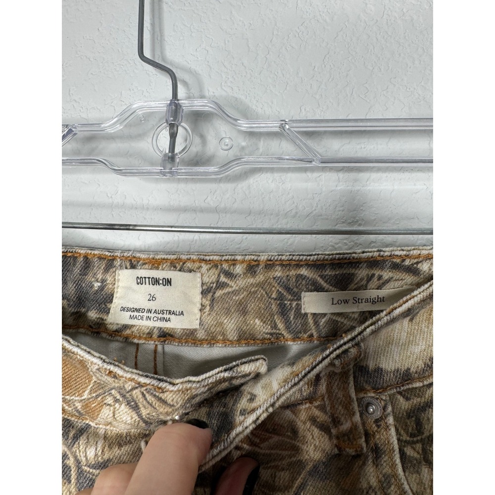 Cotton On Low Straight Camo Branch Print Rigid Denim Jeans Womens 26 Camouflage - Picture 2 of 6